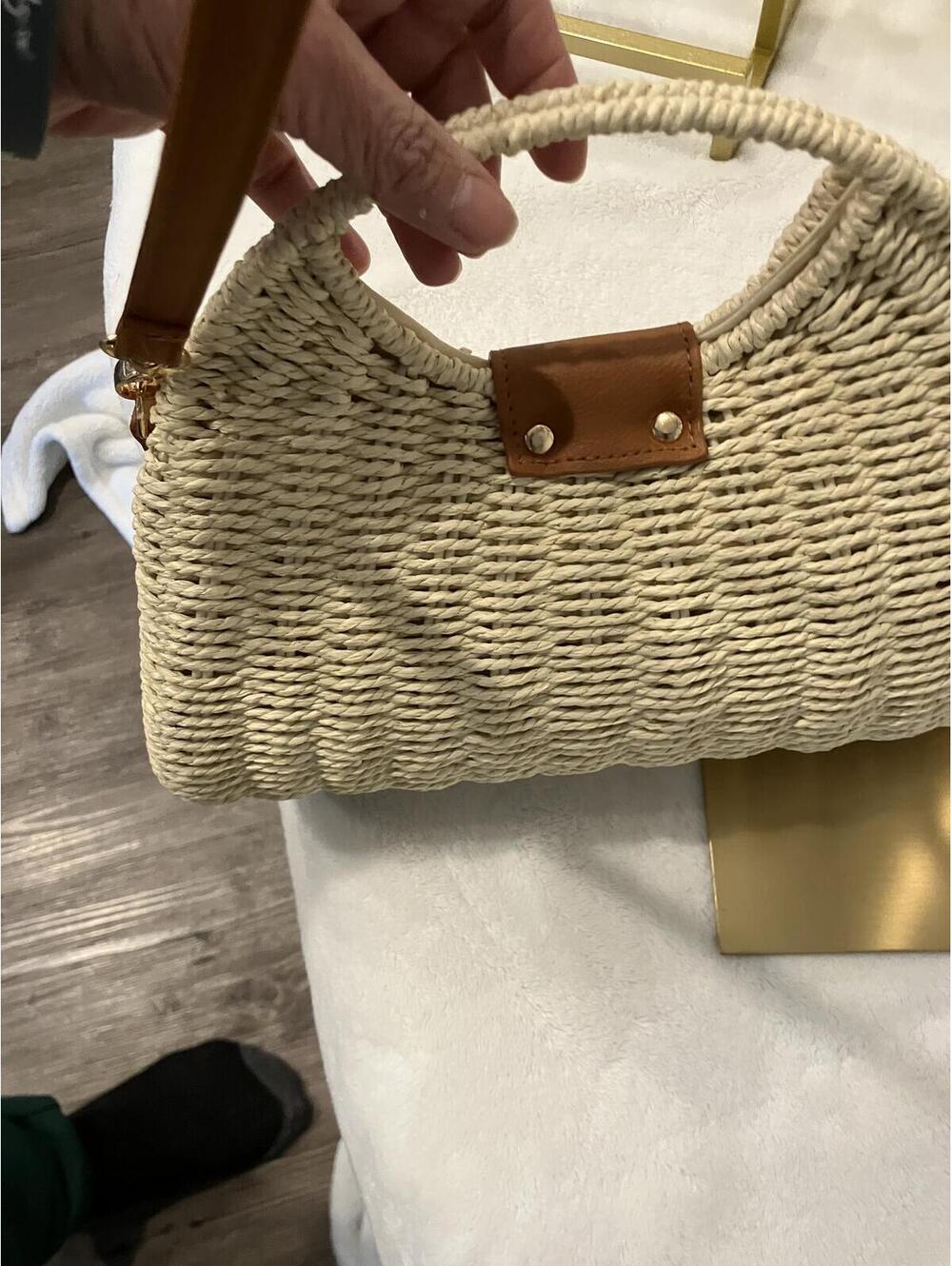Kurava Woven Straw Handbag with Brown Leather Accents - Picture 7 of 10